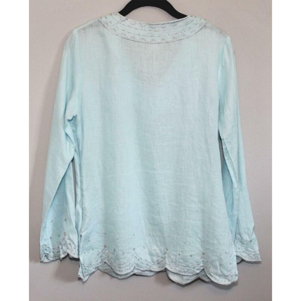 ✨2/$20 Flawed Lilly Pulitzer Linen Beaded Blouse Light Blue Top Small H11153 - Picture 11 of 16